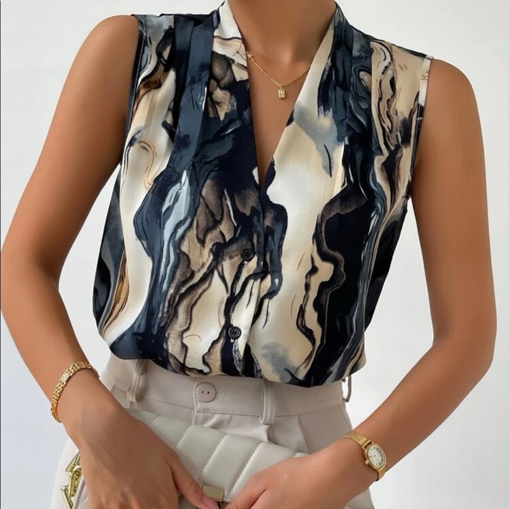 Luxe Marble Print Sleeveless Blouse